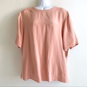 NWT Blush Pink Silk Short Sleeve Top Shell SzL $13